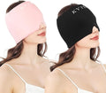Migraine Relief Cap Gel Ice Head Wrap - Hot & Cold Therapy Soothing Headache Hat Ice Pack Mask, Headache Relief Wrap for Tension, Stress, Hangover&Puffy Eyes,Black&Pink, 2PC((Gift Eye Mask))
