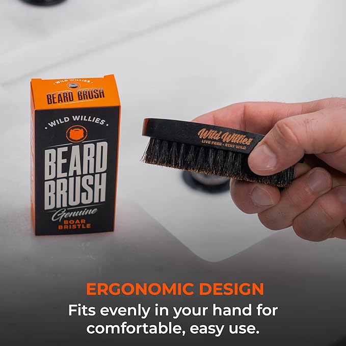 Wild Willies Natural Boar Bristle Brush for Hair & Beard - Multipurpose Boar Bristle Hair Brush for Grooming Slick Back Hair, Beard, and Mustache - Travel Size Beard & Hair Brush for Men