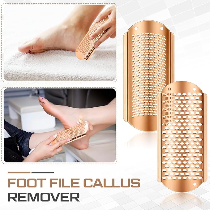 Moxweyeni 8 Pack Rose Gold Foot File Callus Remover Replacement Blades Metal File Callus Remover Hard Skin Remove Stainless Steel 2 Designs Big/fine Hole for Detachable Foot Scrubber