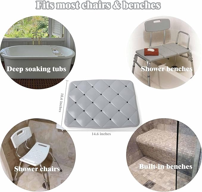 Waterproof Shower Cushion Seat Pad for Bath Bench, Chair, Bathtub, or Walk-in Tub, Non-Slip Foam Bath Seat with Drain Holes, Tailbone Relief Support Padded Bench Cushion for Seniors Inside Shower