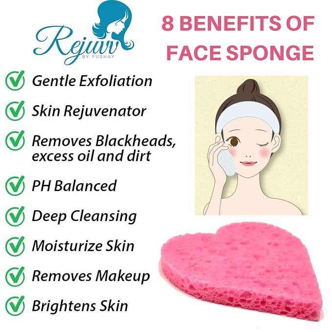 Facial Sponges Compressed Natural Cellulose Sponge for Face Cleansing Exfoliating and makeup removal, Professional use Deep clean - Rejuvv by Fushay (25 Pack)