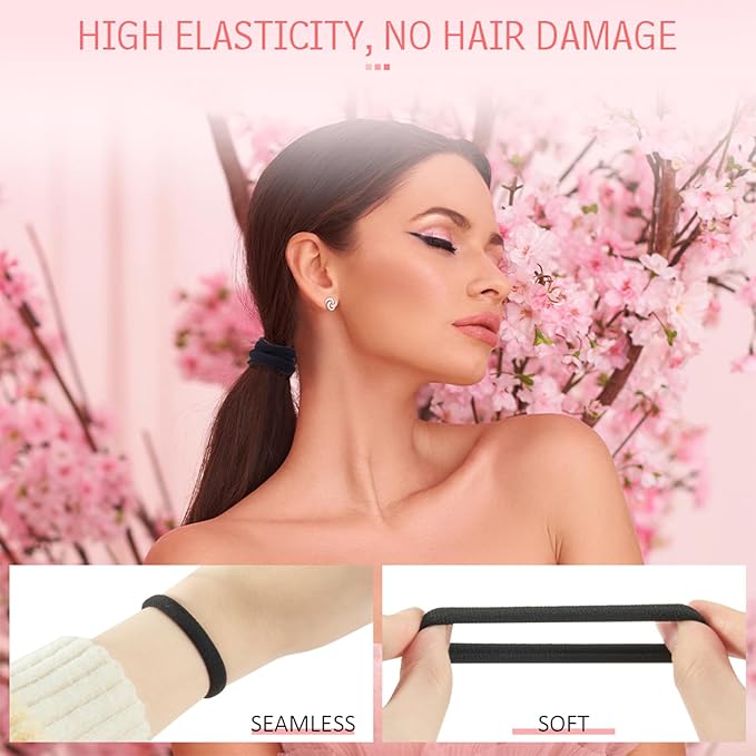 100PCS AOHIEDI No Damage Hair Ties for Women Girls, Elastic Hair Bands for All Hair Types, Thick or Thin, Ponytail Holders are Easy to Remove and Don't get Tangled, Upgrade, Black