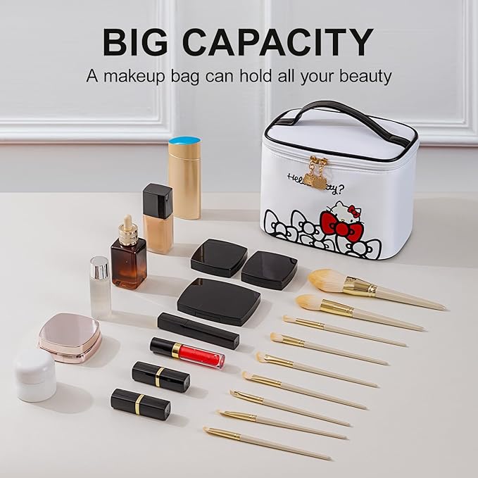 Vimanllie Travel Makeup Bag Large Cosmetic Bags with Brush Holder,White Waterproof 3PCS Portable Cosmetic Case for Women,Toiletry Bag for Skincare&Beauty Tools for Her