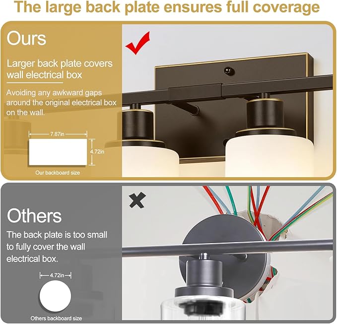4-Light Bathroom Light Fixtures, Brown and Gold Vanity Lights with Milk Glass Shades, Modern Bathroom Wall Lamp for Mirror Living Room Bedroom Porch