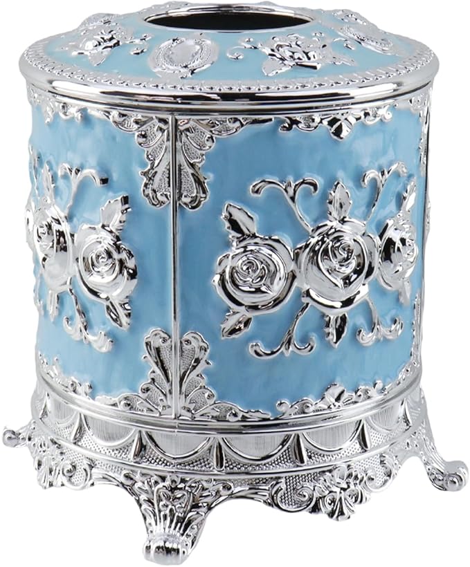 Geesatis Tissue Box Cover, Cylindrical Tissue Box Holder, Napkin Facial Tissues Holder for Bathroom Toilet Bedroom Living Room Table Desk Office Dresser, 1Pcs Blue 6''x6.3''