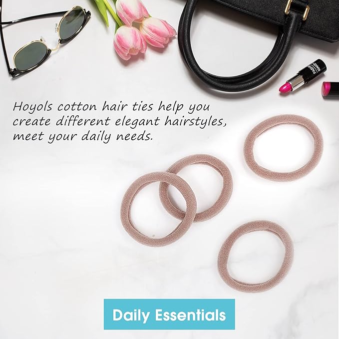 HOYOLS Large Fabric Hair Ties Soft & Gentle Bands Ponytail Holder for Thick Heavy Curly Hair, No Slip No Damage Seamless Scrunchies Headbands 100 Pcs (Caramel)