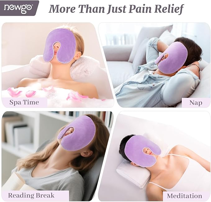 NEWGO Face Heating Pad Sinus Relief Mask, Moist Heat Face Mask Microwavable, Warm Compress for Sinus Pressure Relief, Migraine, Tension Headache Relief - Purple