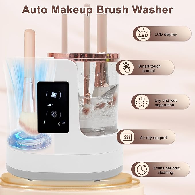 Electric Makeup Brush Cleaner Machine With Makeup Brush Dryer, Automatic Spinning Cosmetic Brushes Cleaner Tool Fit for All Size Makeup Brush with Makeup Brush Cleaning Mat
