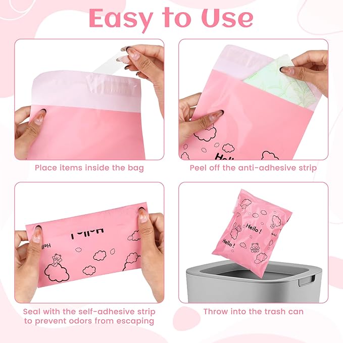 100 Pcs Sanitary Napkin Disposal Bags,Feminine Hygiene Disposal Bags for Pads,Tampon Sanitary Bag for Women Girls Privacy Protection(Pink)
