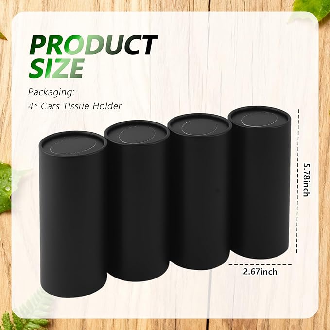 4PCS Car Tissue Holder,Pull Out Minimalist Car Tissues Cylinder with 30-Count Facial Tissue Per Box,Portable Cup Holder Tissues for Cars as Cars Trash Can/Coin Holders (Black)