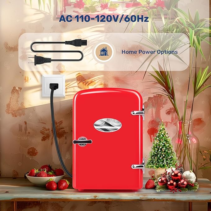 HealSmart 4L Mini Fridge with Observation Window, 6 Can Capacity, Freon-Free and Portable Cooler and Warmer, Cosmetics/Food/Beverage, Red New