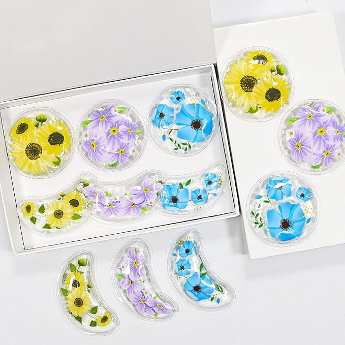 4PCS Gel Eye Ice Pack Set, Cold & Hot Compress, Reusable Cooling Gel Pads for Strain Relief, Swelling, Dark Circles, Redness, Puffy Eyes, Surgery Recovery(4 Purple flowers)