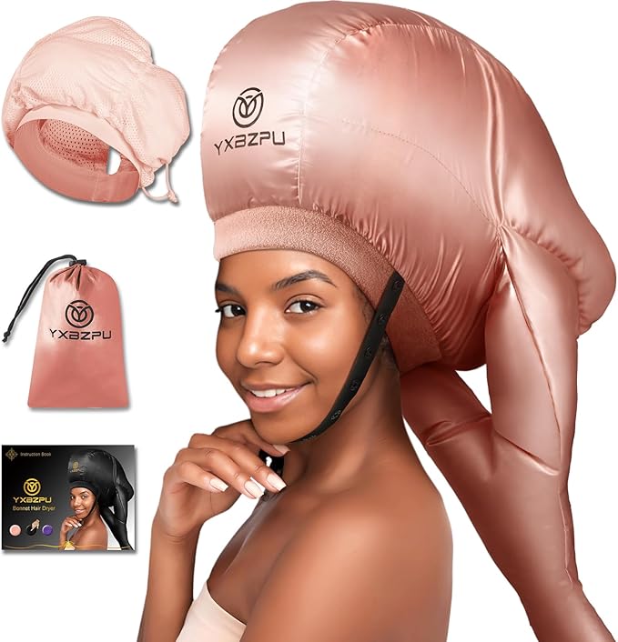 Bonnet Hair Dryer,Hooded Dryer Bonnet,Hair Dryer Hooded Diffuser Cap for Curly,Speeds Up Drying Time,Safety Deep Conditioning,Styling,Curling at Home(Pink)