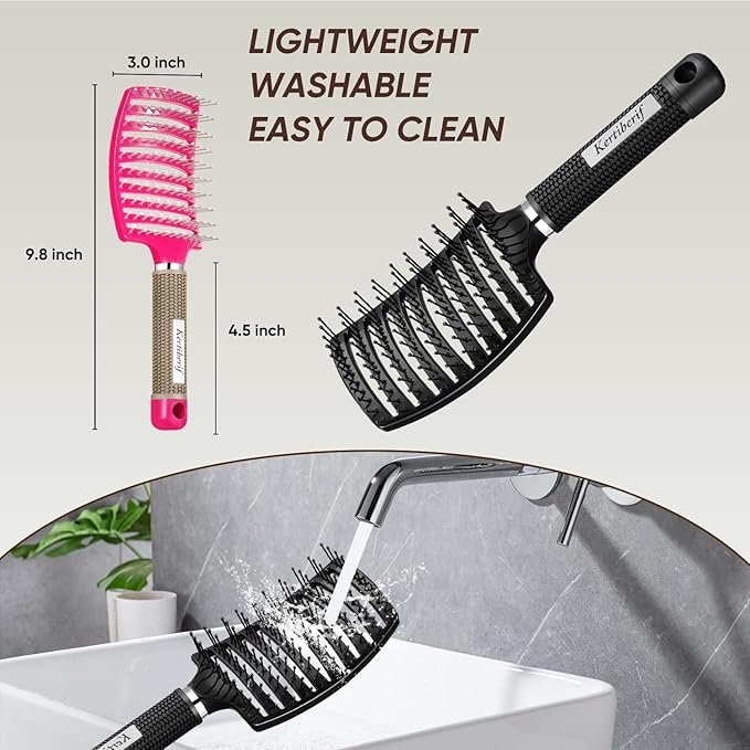 2 Pack Curved Vented Detangling Brush for Wet & Dry Hair, Paddle Styling Brush for Faster Blow Drying, Detangler for Women, Men, Curly, Thick Hair