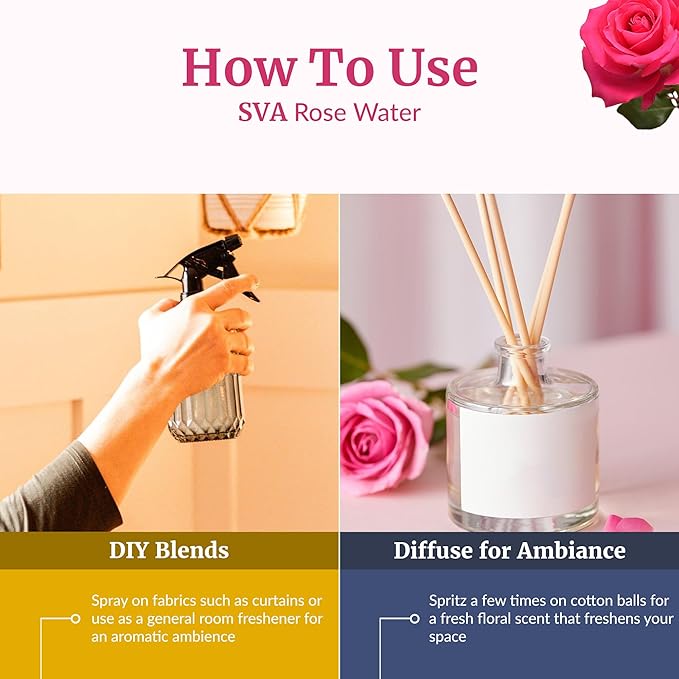 SVA Rose Water - 32 Fl oz - Refreshing Rose Water Spray for Skin Care, Skin Hydration, Bath, Soaps, Haircare & Aromatherapy
