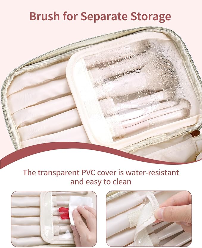 Wandering Nature Makeup Bag, Travel Make Up Bag with Divider, Makeup Case Organizer for Women in Fabric, White