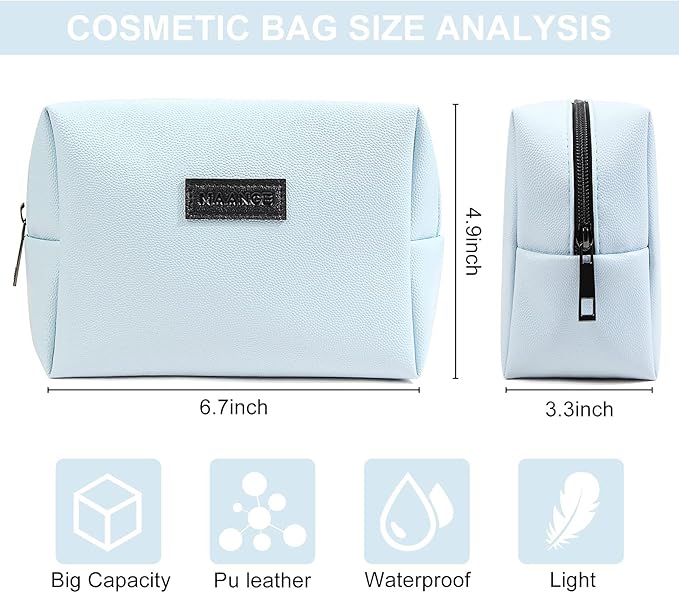 MAANGE 2 Pcs Small Makeup Bag For Purse, Travel Cosmetic Bag Makeup Pouch PU Leather Portable Versatile Zipper Pouch For Women (Blue+Green)