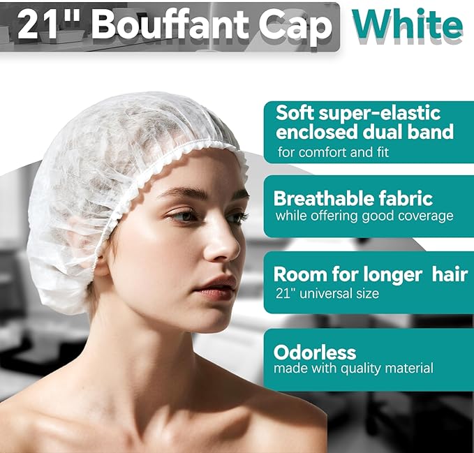 Disposable Bouffant Caps, 21inches Hair Net, Elastic Dust Cap for Food Service, Sleeping Head Cover