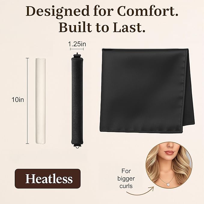 Overnight Blowout Rods | Heatless Curls for Long or Short Hair Rollers Blow Out Curling Rod No Heat Flexi Foam Tubes Silk Satin Velvet Soft Curlers to Sleep In Tools Set by VISOFO (Black, 3 Set)