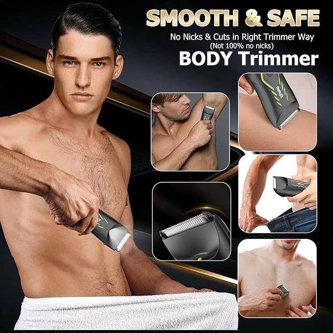 Manscape Body Hair Trimmer for Men, Pubic Groin Hair Trimmer for Men with Safe Blade, Cordless Ball Shaver w/Light, Charging Dock, Waterproof Body Groomer Man, LED Display, 1H Charge,Green