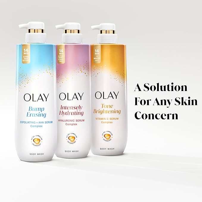 Olay Body Wash for Women, Intensely Hydrating, Hyaluronic Acid Serum Complex, Renews Moisture, Free of Parabens & Phthalates, Vitamin B3 Lameller Technology, For All Skin Types, 26 fl oz (Pack of 2)
