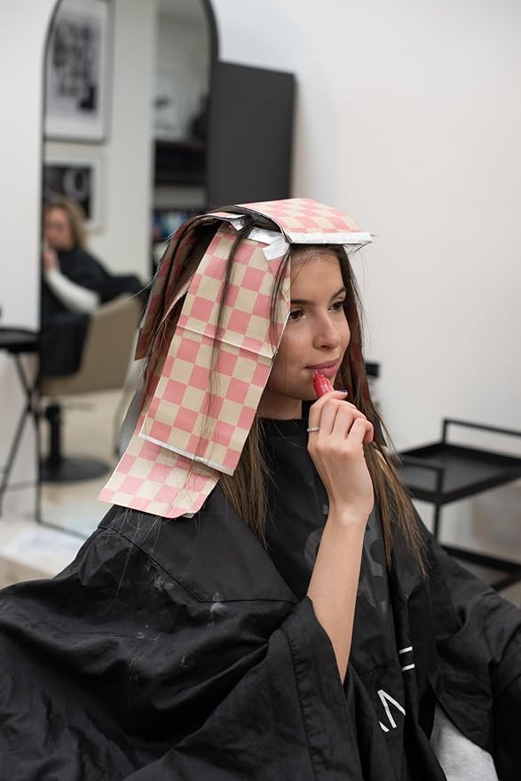 FRAMAR Pink Checkered Hair Foil – Hair Foils For Highlighting, Pop Up Foil For Hair Highlighting, Salon Foils For Hair Highlighting Kit, Long Hair Foils For Bleach, Salon Foils For Hair Stylist – 500