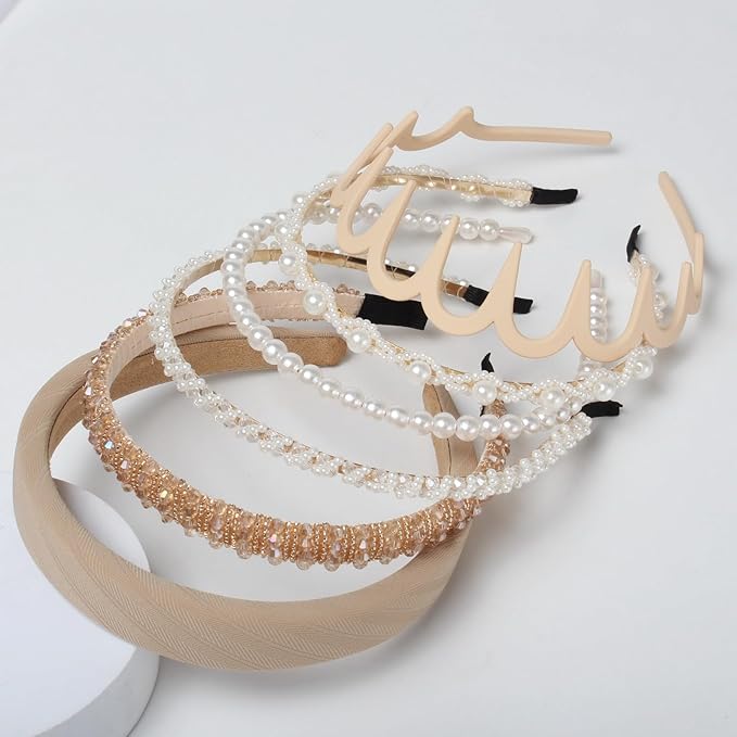 6 Pack Headbands for Women Girls Plastic Wavy Hair Band with Teeth Pearl Headband Non Slip Fashion Neutral Hairbands Cute Hair Accessories