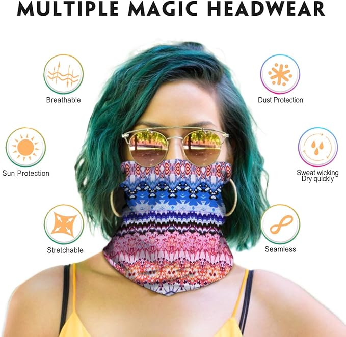 Venswell Neck Gaiter Face Mask Men Women,Seamless Bandana Rave Face Cover Scarf Mask,Balaclava,Headband, Head Wrap,Headwear