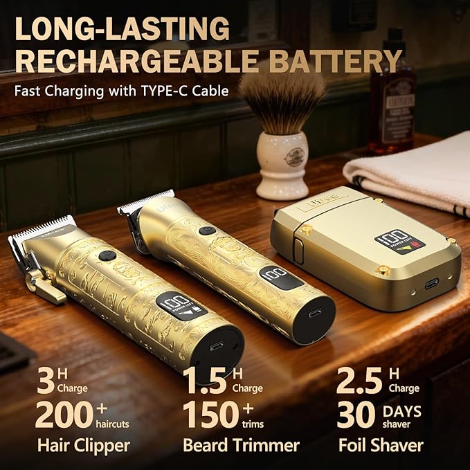 Ufree 8 in 1 Professional Hair Cutting Kit, Hair Clippers for Men, Cordless Clippers and Trimmers Set, Beard Trimmer, Electric Shaver with Rechargeable, Grooming Gifts for Barber & Home Use