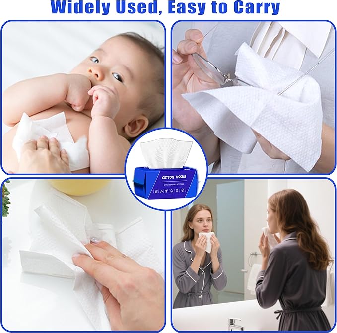 100 Count Disposable face towel, Ultra Thick face towels, Face towels disposable, Lint- free Facial Tissue, Skincare and Makeup Remover