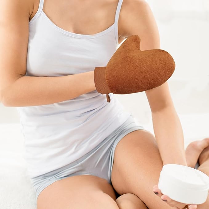 Tanning Mitt and Self Tanner Back Applicator, Different Sized Self Tanning Kit, Tanning Glove Self Tan Back Applicator for Lotion Mousse Sunless Face Skin Body Beauty Women Men (brown)
