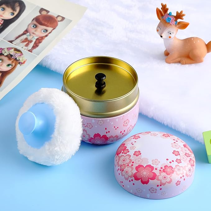 Body Powder Case with Powder Puff Powder Container Tea Canister for Baby and Adult Body Talcum Powder Tea Box (Pink Flower)