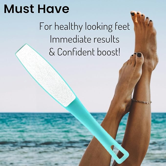 3 ALAZCO Double Sided Foot File Pumice Ergonomic Handle Scrubber Immediate Result Smooth Feet Heel Scraper Exfoliate Buffer Dead Skin Callus Corn Emery Fine & Coarse Pedicure Tool