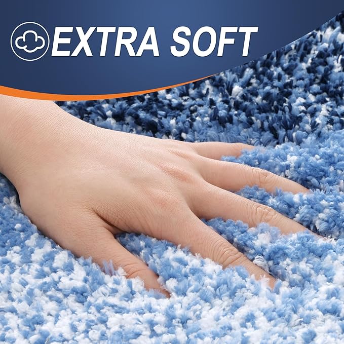 OLANLY Bathroom Rug Set 2 Piece, Soft Absorbent Microfiber Bath Mats and U-Shaped Contour Toilet Rug, Non-Slip, Machine Wash Dry, Plush Shaggy Bath Mats for Bathroom (30"x20"+24"x20", Navy)