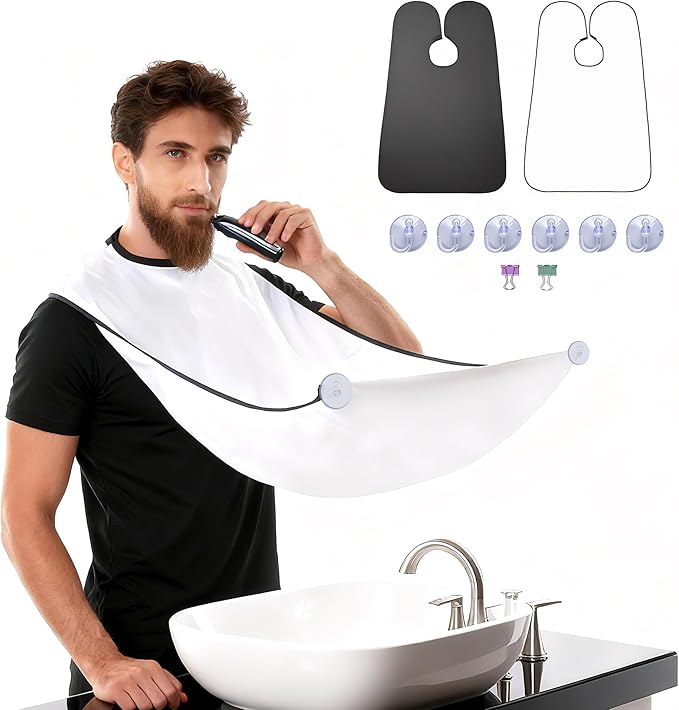 Valentine’s Day Gifts for Him 2 Pack Beard Bib Apron for Men, Hair Catcher for Shaving & Trimming, Easy Clean Beard Cape with Suction Cups, Practical Grooming Gift for Husband, Dad, Boyfriend
