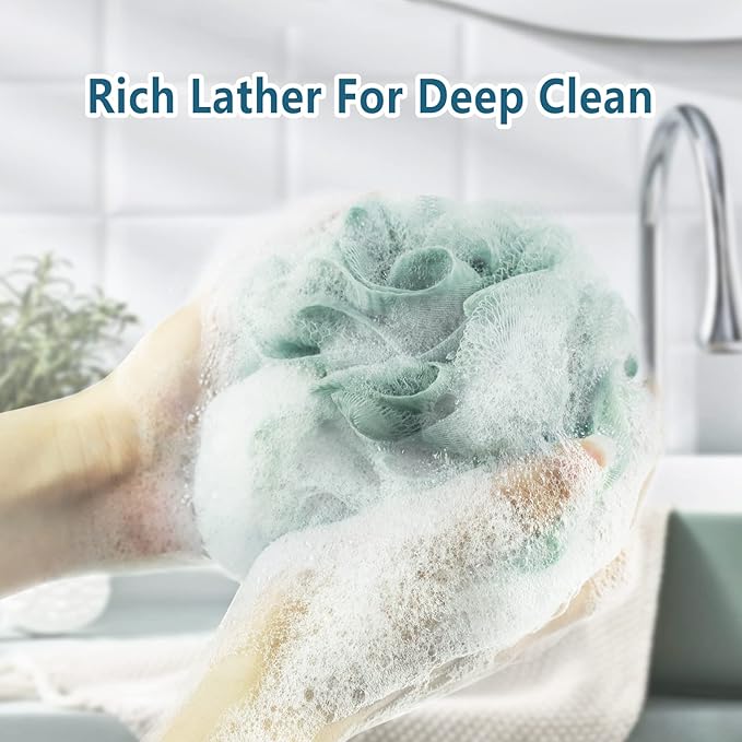 Bath Loofah Sponge, 60G Shower Loofah Exfoliating Body Scrubber Sponge, 4 Count Bath Mesh Pouf Ball for Women and Men (Light Color)
