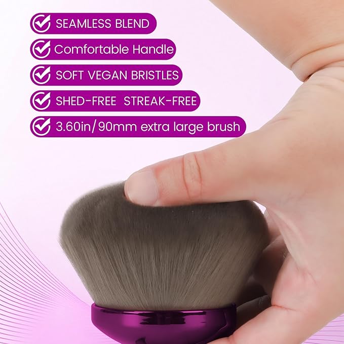 Extra Large Body Makeup Brush for Self Tanner, 90mm 3.6in Kabuki Self Tan Applicator for Face,Leg and Body,Bronzer,Tanning Mousse,Lotion and Foundation,Vegan Bristles with Drawstring Bag,Purple