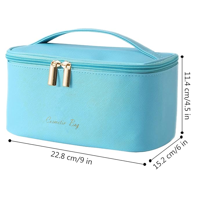 Meiyuuo Makeup Bag Large Cosmetic Bags for Women Girls Cute Travel Zipper Pouch Toiletry Organizer for Beauty Essentials Waterproof (Bright Blue)