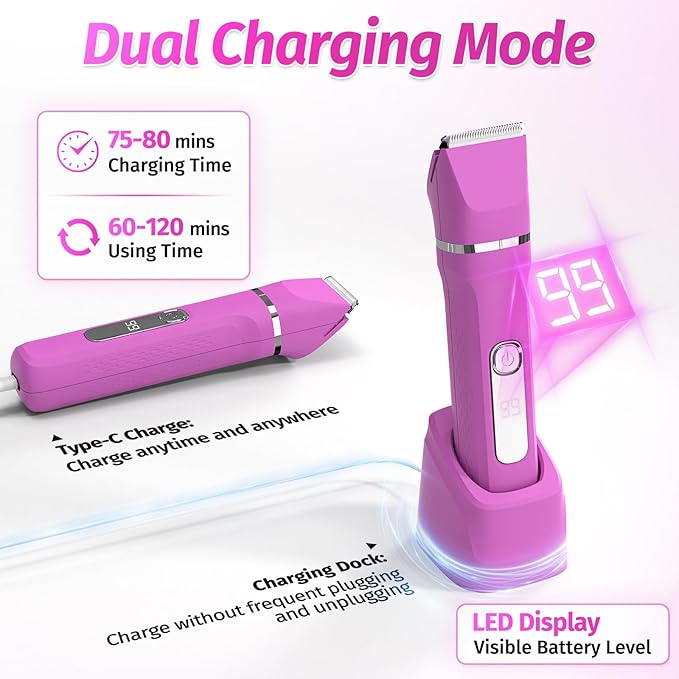 Bikini Trimmer for Women,5-in-1 Electric Razors for Women,Electric Shaver for Women's,IPX7 Waterproof Trimmer for Men Legs,with 5 Replaceable Blade Heads,USB Recharge Dock（Rose Pink）