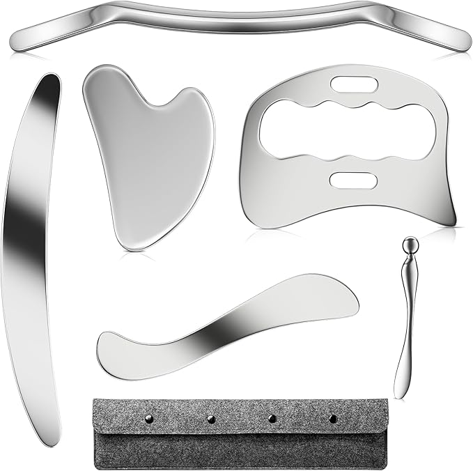 Stainless Steel Muscle Scraper Gua Sha Kit and Derma Edge Scraping Tools for Physical Therapy, Deep Tissue Guasha Massage Tool for Body and Face Relaxation (Grey-6pcs)