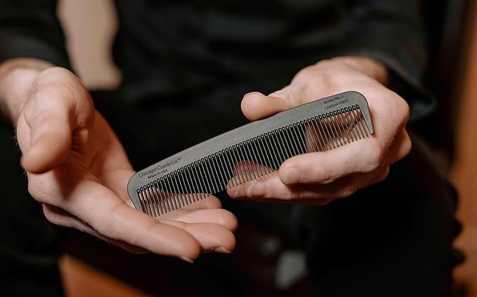 Chicago Comb Model 3 Carbon Fiber, Made in USA, Anti-static, 5.5 inches (14 cm) long, Fine-tooth, Pocket, Travel, EDC comb, Finer Hair and Beards