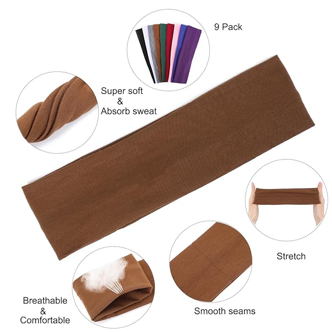 9Pcs Headbands for women Non Slip Headband, Soft Elastic Hair Bands for Women’s Hair, Fashion Cotton Cloth Stretchy Sweat Bands Headbands for Sports, Makeup, Gym, Running, Yoga, Workout (9Colors-C)