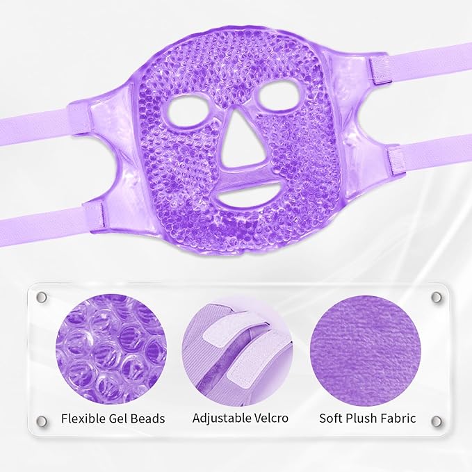 Reusable Ice Face Mask Set - Hot & Cold Therapy for Migraine, Wisdom Tooth Pain, Puffiness Relief with 2 Silicone Covers, Cooling Gel Pad for Swelling