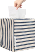 Tissue Box Cover, Fabric Tissue Box Holder Square, Stylish Toilet Paper Storage, Modern Bathroom Counter Organizer Decorations Accessories,Ticking Stripe 5''x5''x5'' (Navy Blue)