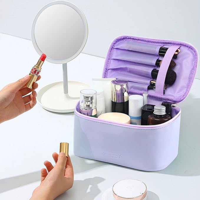 Meiyuuo Makeup Bag Large Cosmetic Bags for Women Girls Cute Travel Zipper Pouch Toiletry Organizer for Beauty Essentials Waterproof (Lavender Purple)
