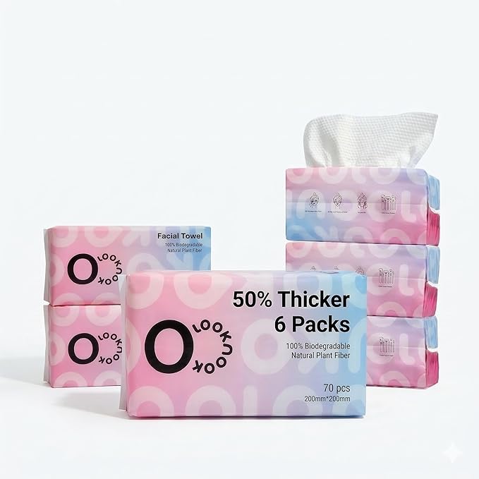 Disposable Face Towel, 50% Thicker, Soft for Sensitive Skin, Multipurpose Cleaning Cloth, 70 Count, 6 pack