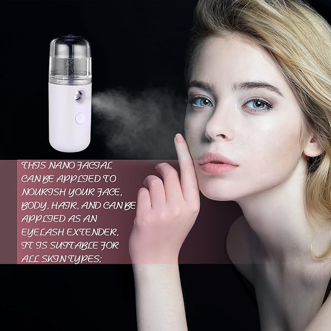 Honoson 2 Pack Nano Facial Mister Spray Bottle Handheld Humidifier Portable Face Mister for Eyelash Extensions USB Rechargeable 1 oz Mini Skin Care Machine for Daily Makeup(White and Blue)