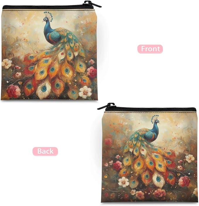 Peacock Print Period Organizer with Zipper Sanitary Napkin Storage Holder Pouch Portable Bag for Women Daily Use