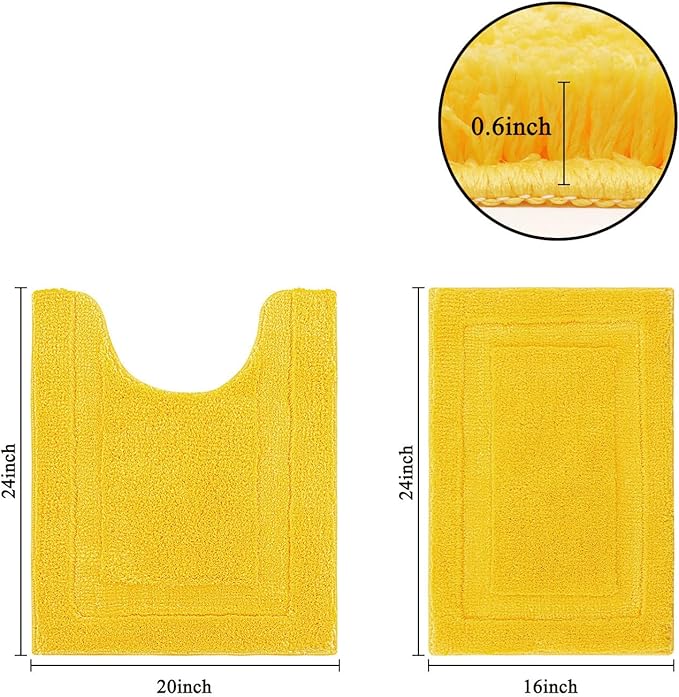 SHACOS Small Bathroom Toilet Rugs Set of 2 Pieces Bath Mats with U Shape Toilet Mats 16x24 + 20x24 inch Soft Absorbent Bath Rugs Non Slip Plush Shower Rug Machine Washable, Yellow