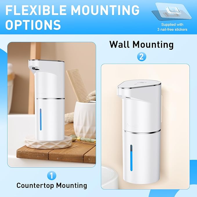 Automatic Soap Dispenser,Touchless Hand Wall Mount Rechargeable 3 Gear Adjustable Electric Soap Dispenser 350ml with Infrared Motion Sensor for Bathroom,Kitchen,Office, White Gel